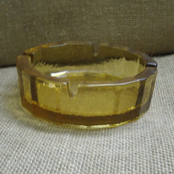 Vintage Blenko Amber Glass Pebble Textured Ashtray - Picture 2 of 14
